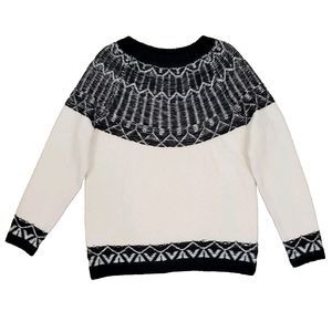 Talbots Fair Isle Wool Blend Crewneck Sweater Sz M Petite Ivory Black
